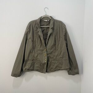 Chico's Army Green Lightweight Utility Jacket with Gold Hardware Chico's Size 3